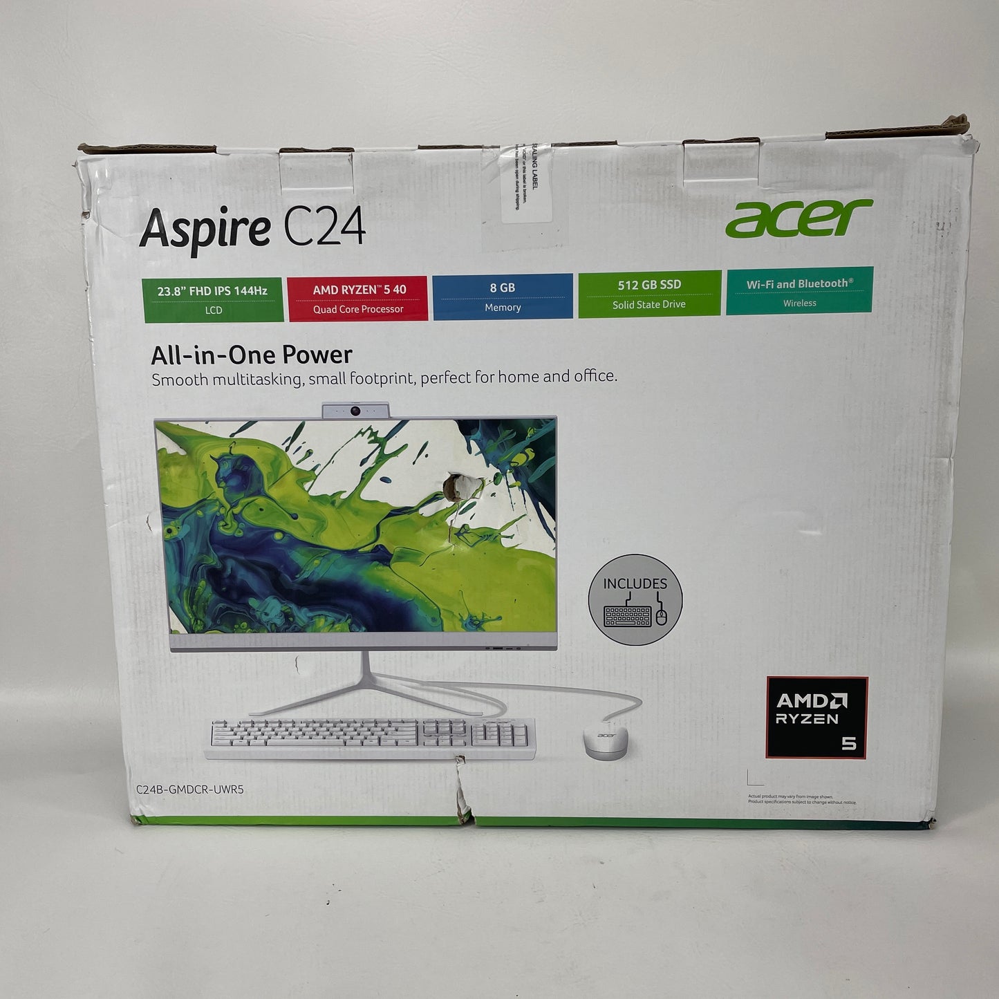 New Acer Aspire C24 GMDCR-UWR5 23.8" Ryzen 5 40 2.80GHz 8GB RAM 512GB SSD AMD