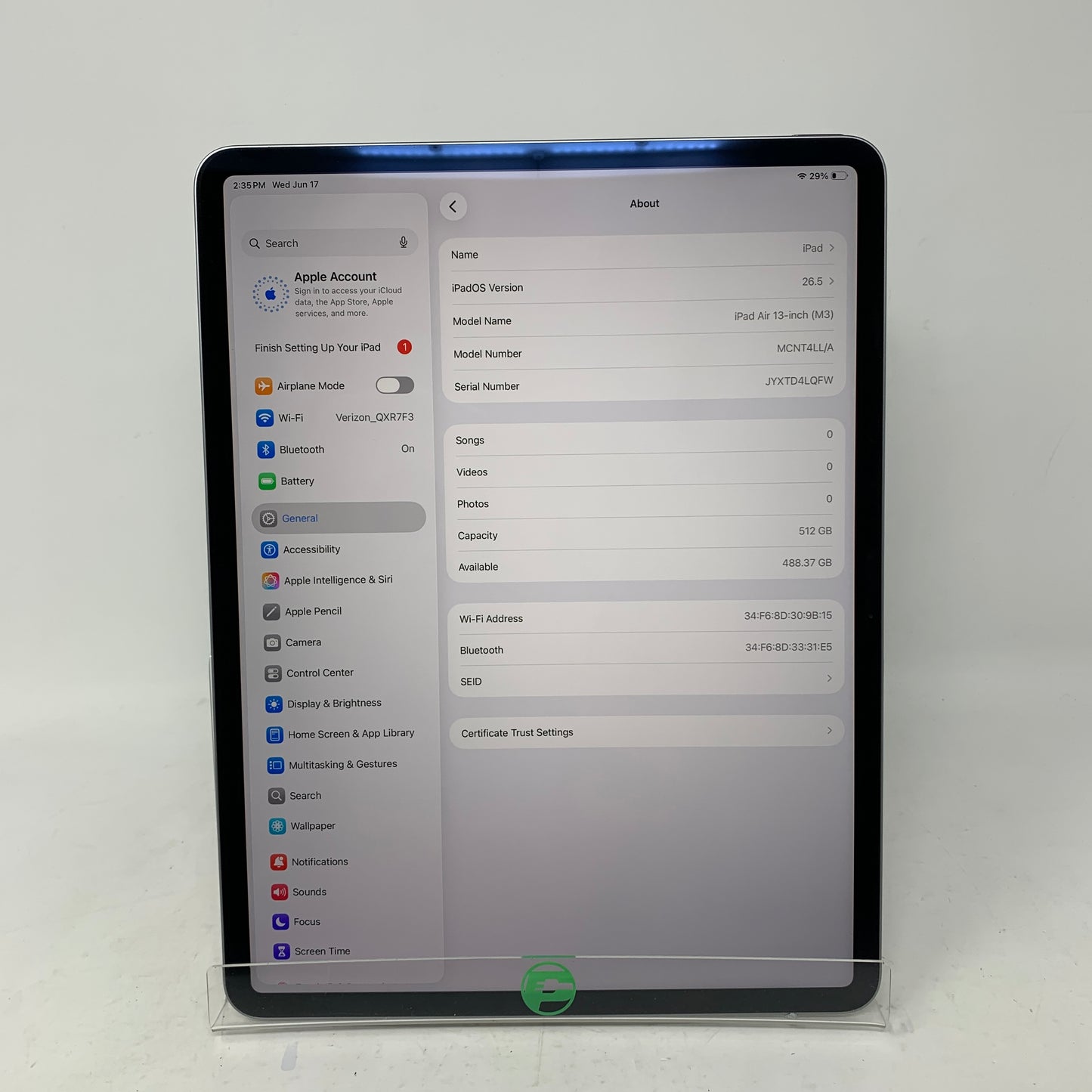 WiFi Only Apple iPad Air 13" M3 512GB Space Gray MCNT4LL/A