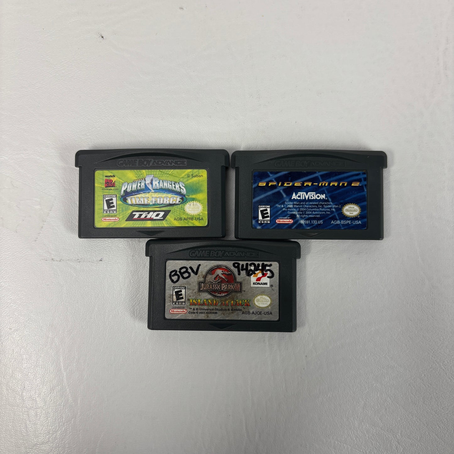 Lot of 3 Nintendo Game Boy Advance Power Rangers ,Jurassic Park III  & Spiderman 2 Games
