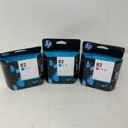 Lots Of 3 New HP 82 C4911A/C4912A 2 Cyan 1 Magenta Ink Cartridge