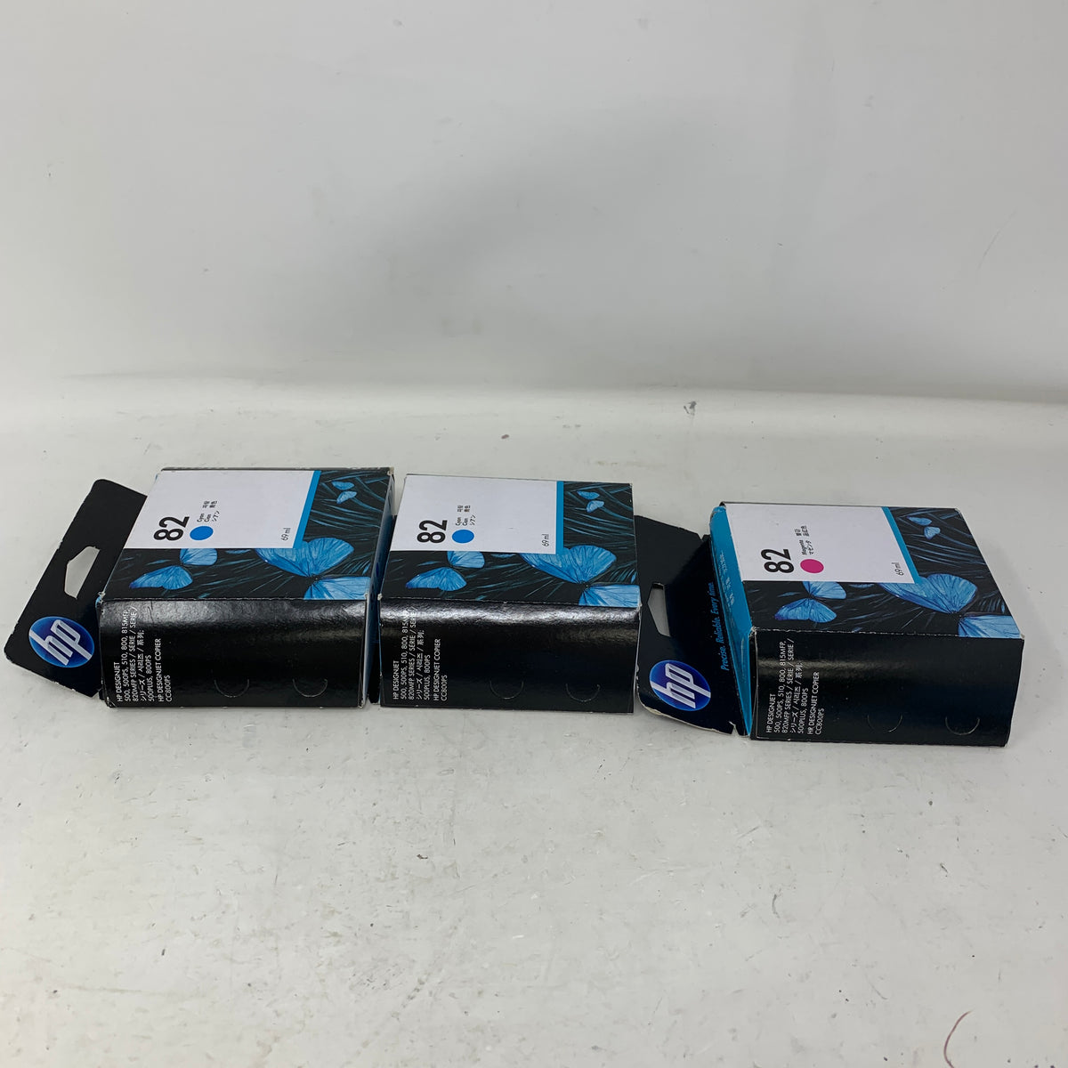 Lots Of 3 New HP 82 C4911A/C4912A 2 Cyan 1 Magenta Ink Cartridge