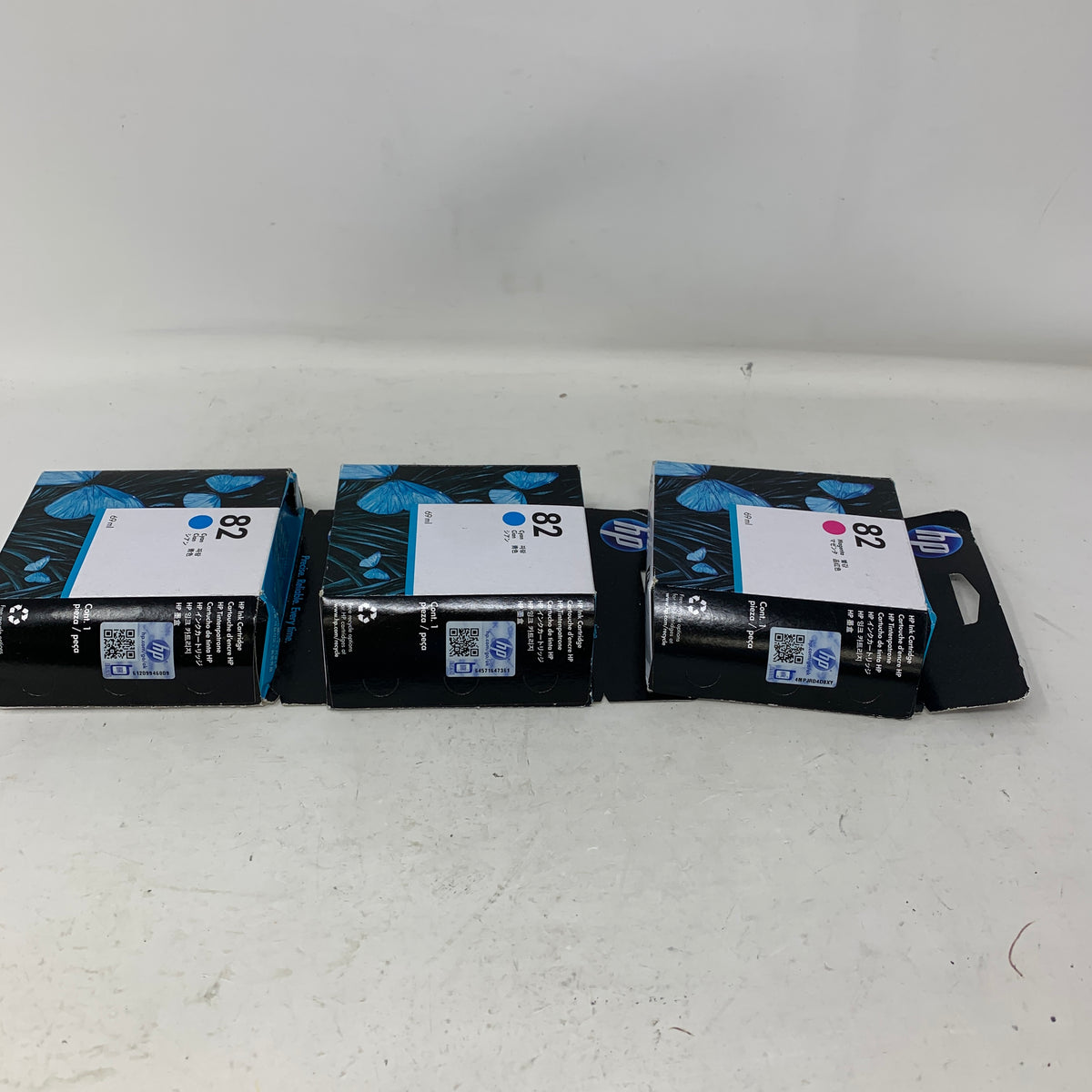 Lots Of 3 New HP 82 C4911A/C4912A 2 Cyan 1 Magenta Ink Cartridge