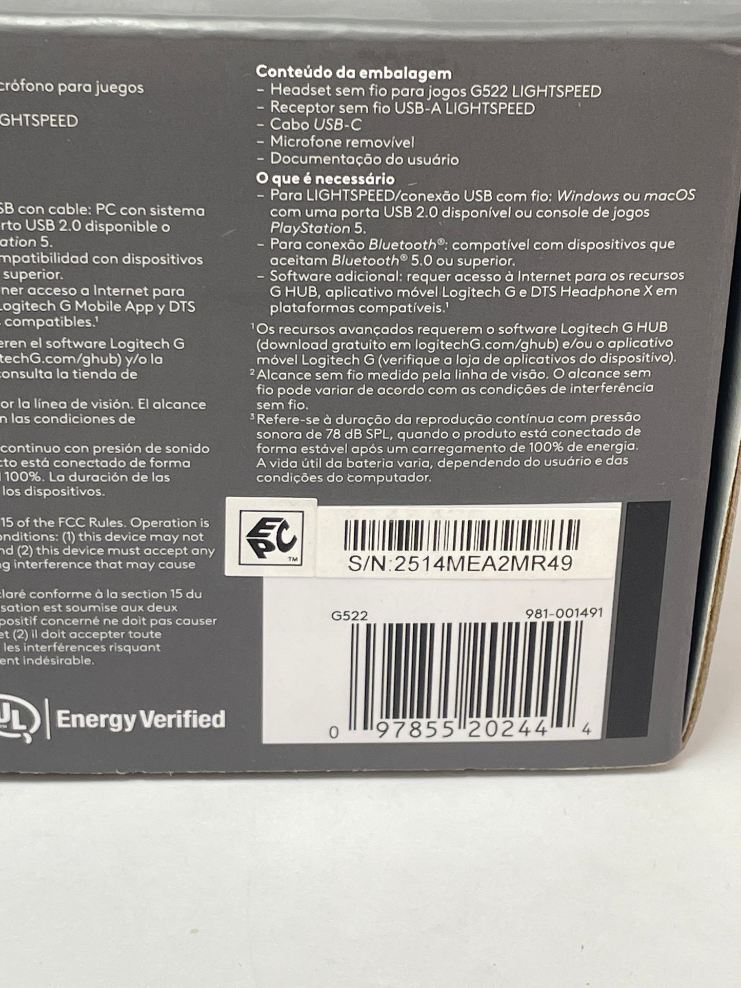 New Logitech G522 Lightspeed Wireless Gaming Headset RGB Black 981-001491