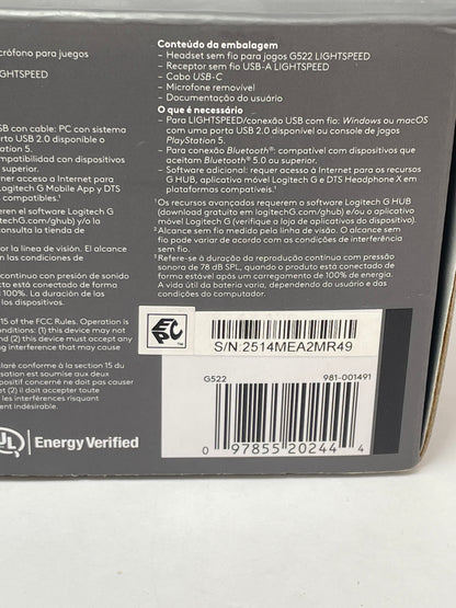 New Logitech G522 Lightspeed Wireless Gaming Headset RGB Black 981-001491