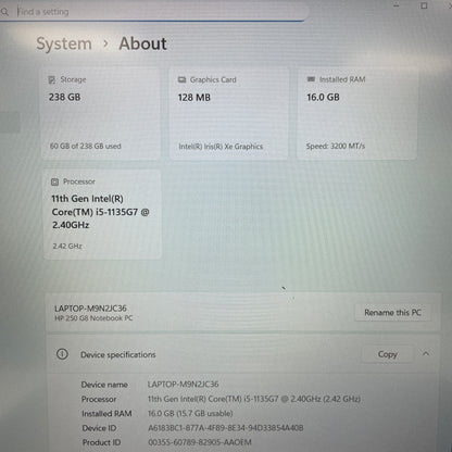 HP NoteBook 250 G8 15.6" i5-1135G7 2.4GHz 16GB RAM 256GB SSD