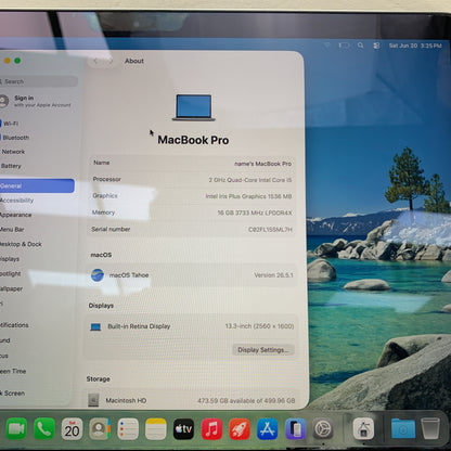 2020 Apple MacBook Pro 13.3" i5 2.0GHz 16GB RAM 500GB SSD Space Gray A2251