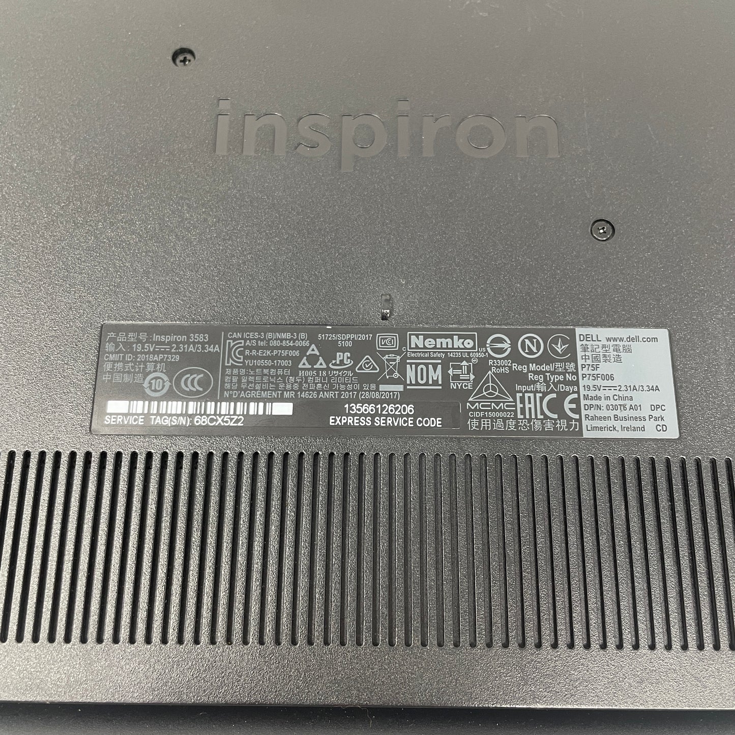 Dell Inspiron 3583 15.6" i3-8145u 2.1GHz 8GB RAM 128GB SSD