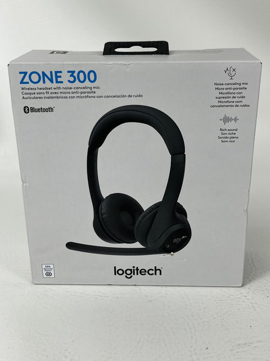 New Logitech Zone 300 Wireless Headset with Noise-Cancelling Mic Black 981/001409