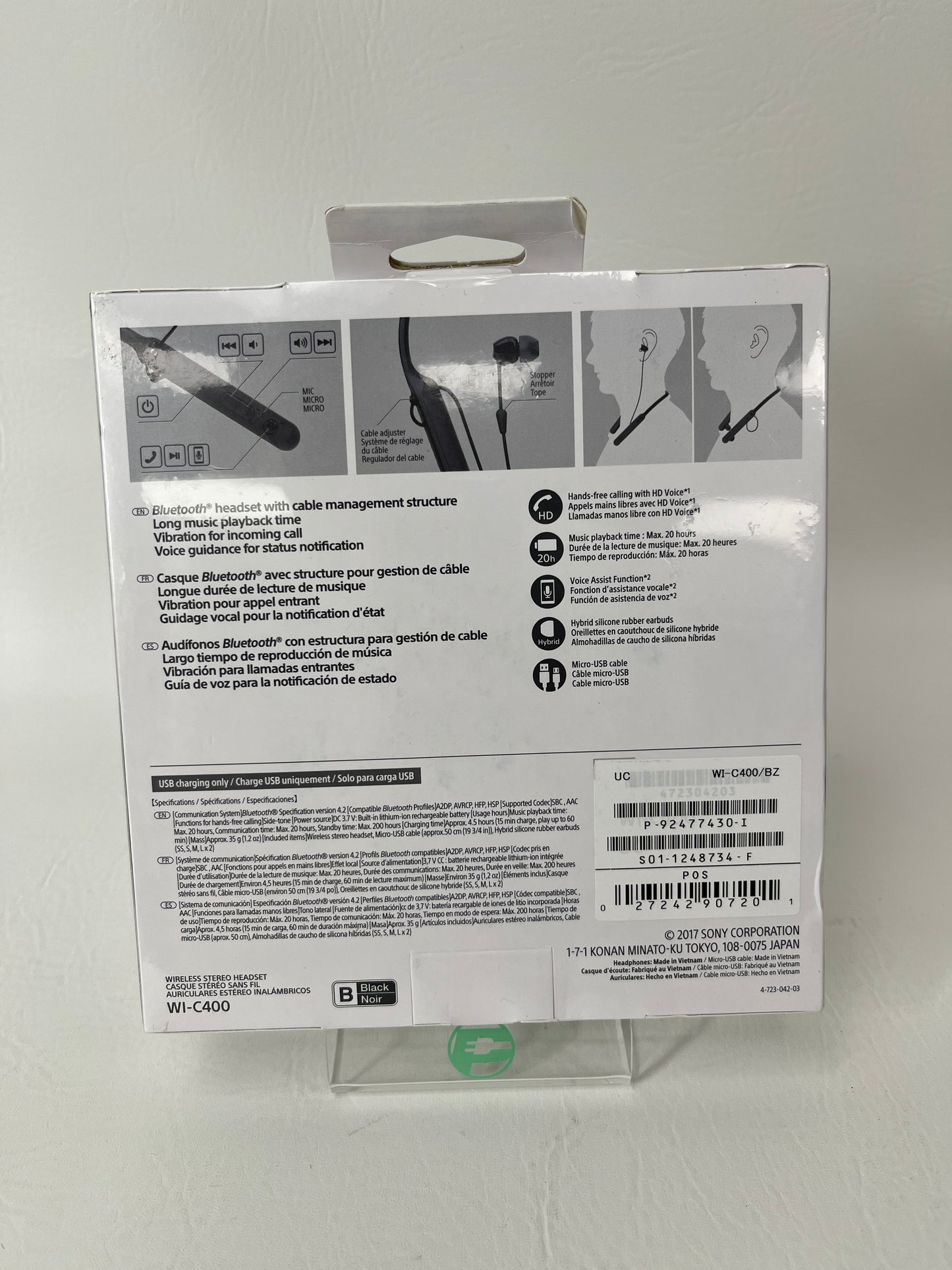 New Sony WI-C400 Wireless Stereo Headset Black/Beige WIC400/B