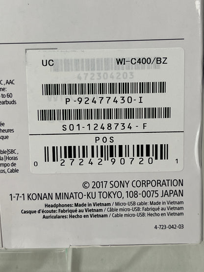 New Sony WI-C400 Wireless Stereo Headset Black/Beige WIC400/B