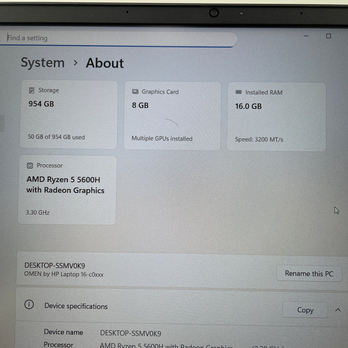 HP Omen SSMV0K9 16.1 Ryzen 5 5600H 3.3GHz 16GB RAM 1TB SSD AMD Radeon RX 6600M