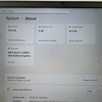 HP Omen SSMV0K9 16.1 Ryzen 5 5600H 3.3GHz 16GB RAM 1TB SSD AMD Radeon RX 6600M