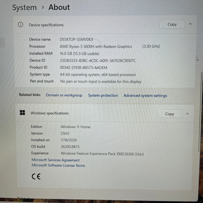 HP Omen SSMV0K9 16.1 Ryzen 5 5600H 3.3GHz 16GB RAM 1TB SSD AMD Radeon RX 6600M