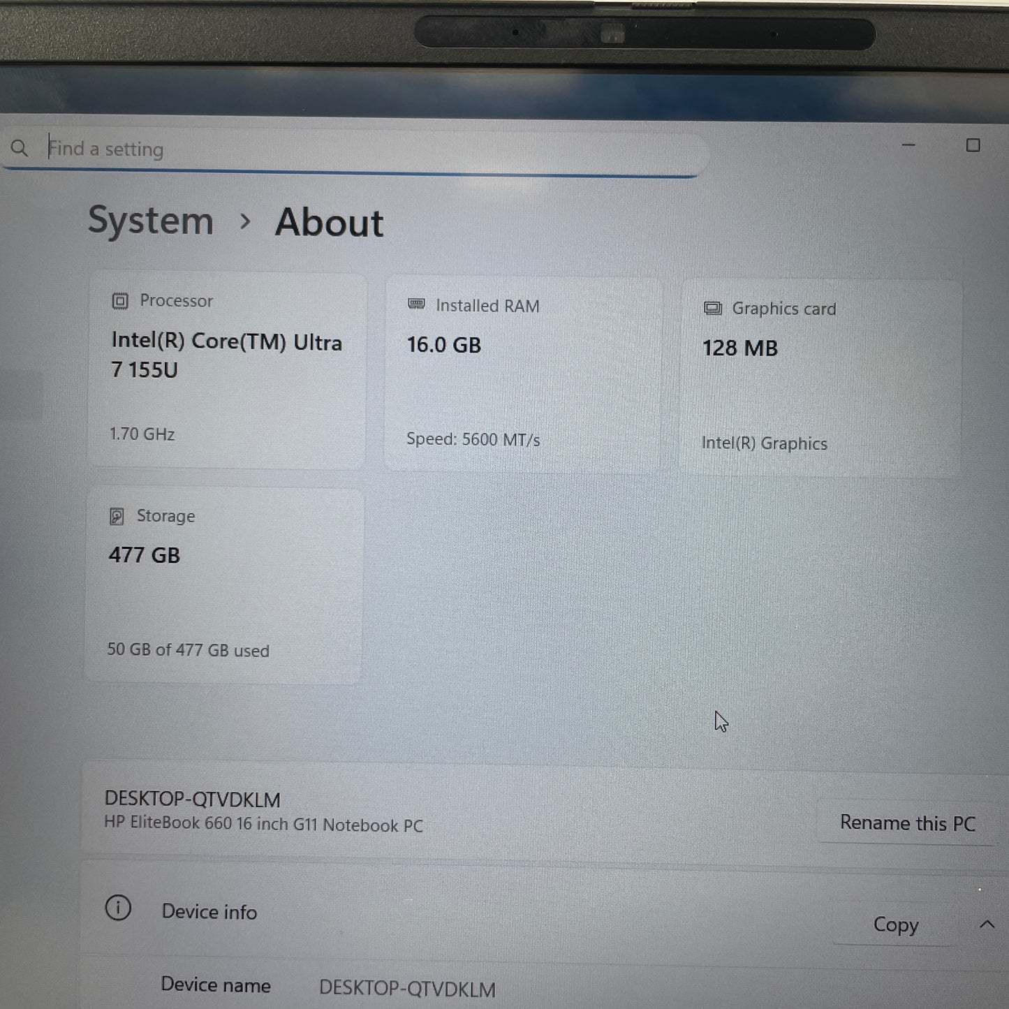 HP EliteBook 660 G11 16" Core Ultra 7 155U 1.7GHz 16GB RAM 512GB SSD