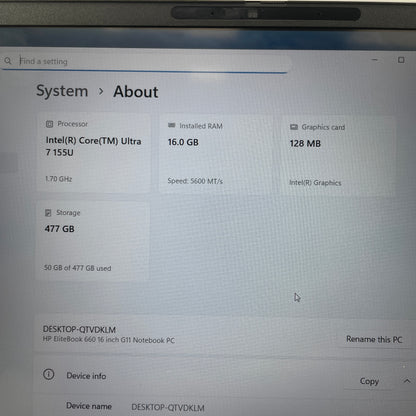 HP EliteBook 660 G11 16" Core Ultra 7 155U 1.7GHz 16GB RAM 512GB SSD