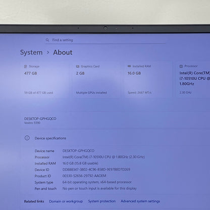 Dell Vostro 5590 15.6" i7-10510U 1.8GHz 16GB RAM 512GB SSD GeForce MX250