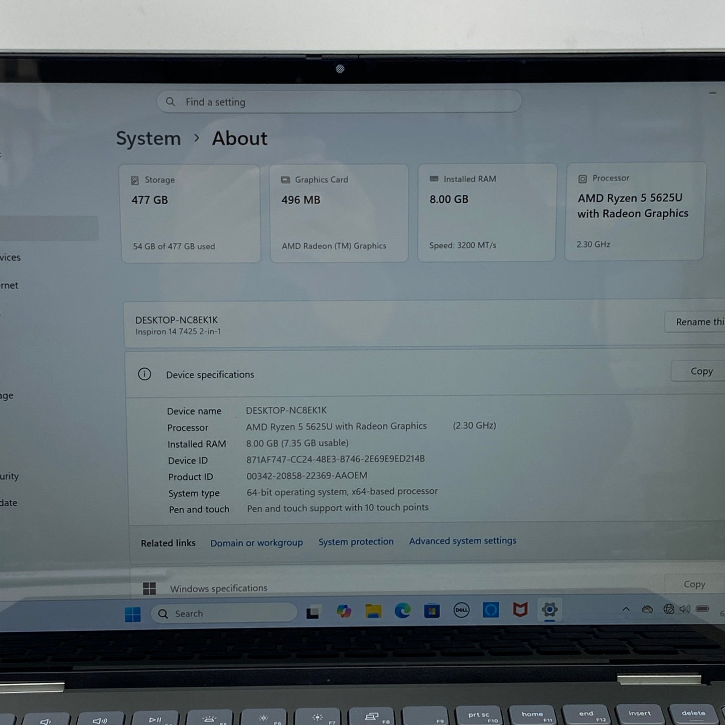 Dell Inspiron 7425 14" Ryzen 5 5625U 2.3GHz 8GB RAM 512GB SSD