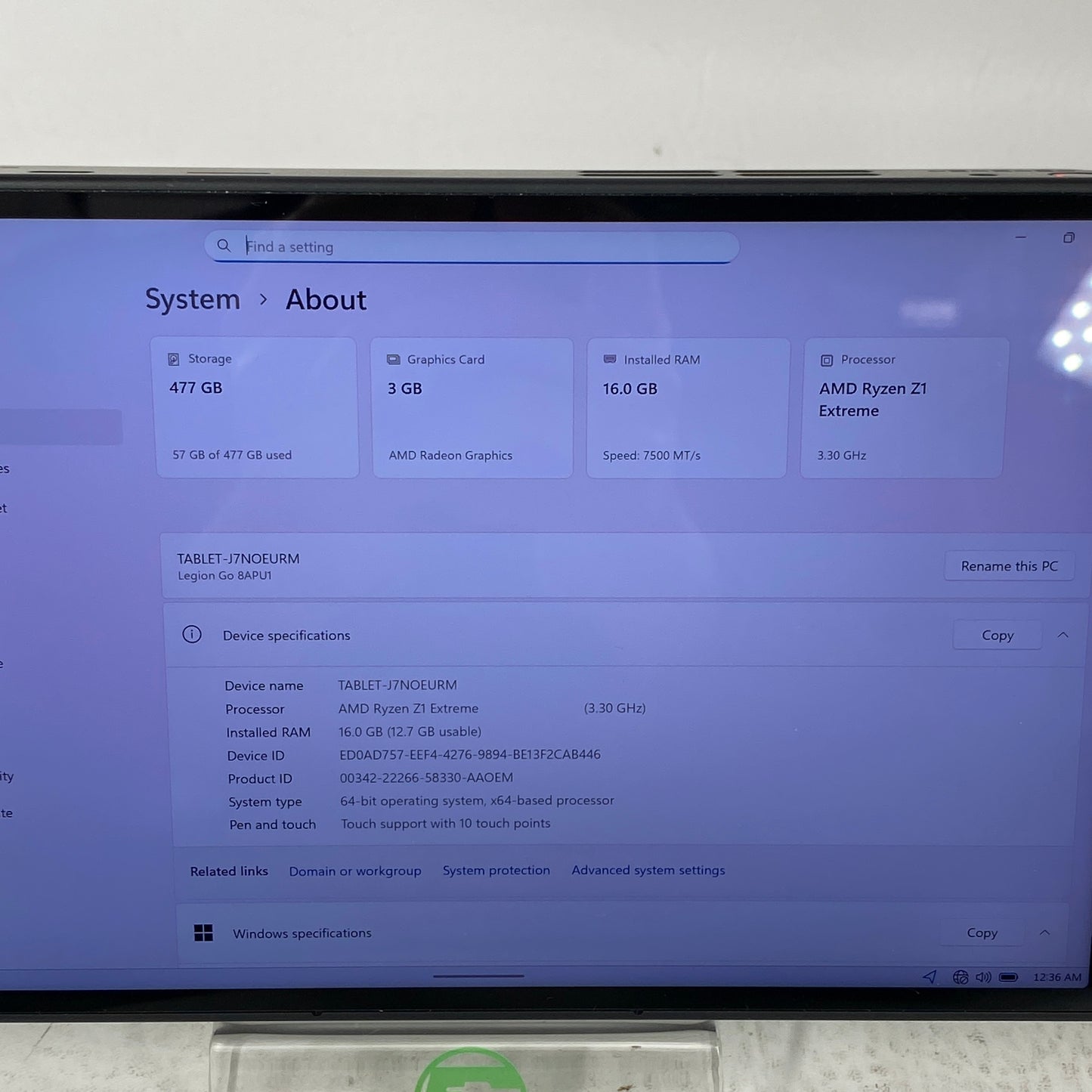 Lenovo Legion Go 8.8" AMD Ryzen Z1 Extreme 16GB RAM 512GB Shadow Black 83E1001YUS