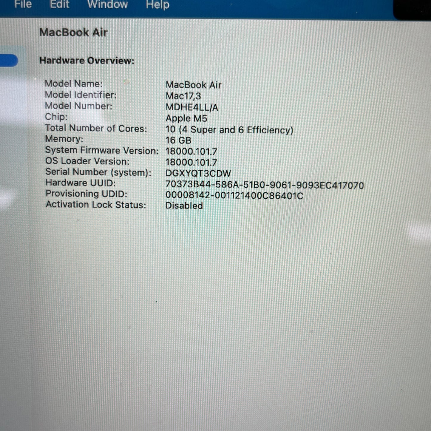 2025 Apple MacBook Air 13" M5 10C GPU 4.6GHz 16GB RAM 512GB SSD MDHE4LL/A