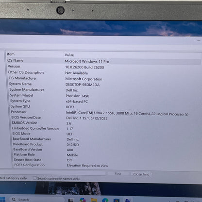 Dell Precision 3490 14" i7-1355U 3.8GHz 16GB RAM 256GB SSD