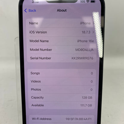 Factory Unlocked Apple iPhone 16e 128GB Black MDOD4LL/A