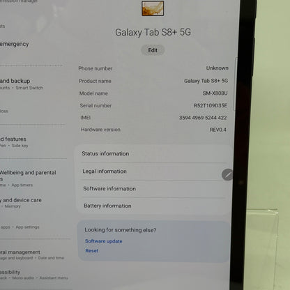Verizon Samsung Galaxy Tab S8 Plus 5G 12.4" 128GB Black SM-X808U