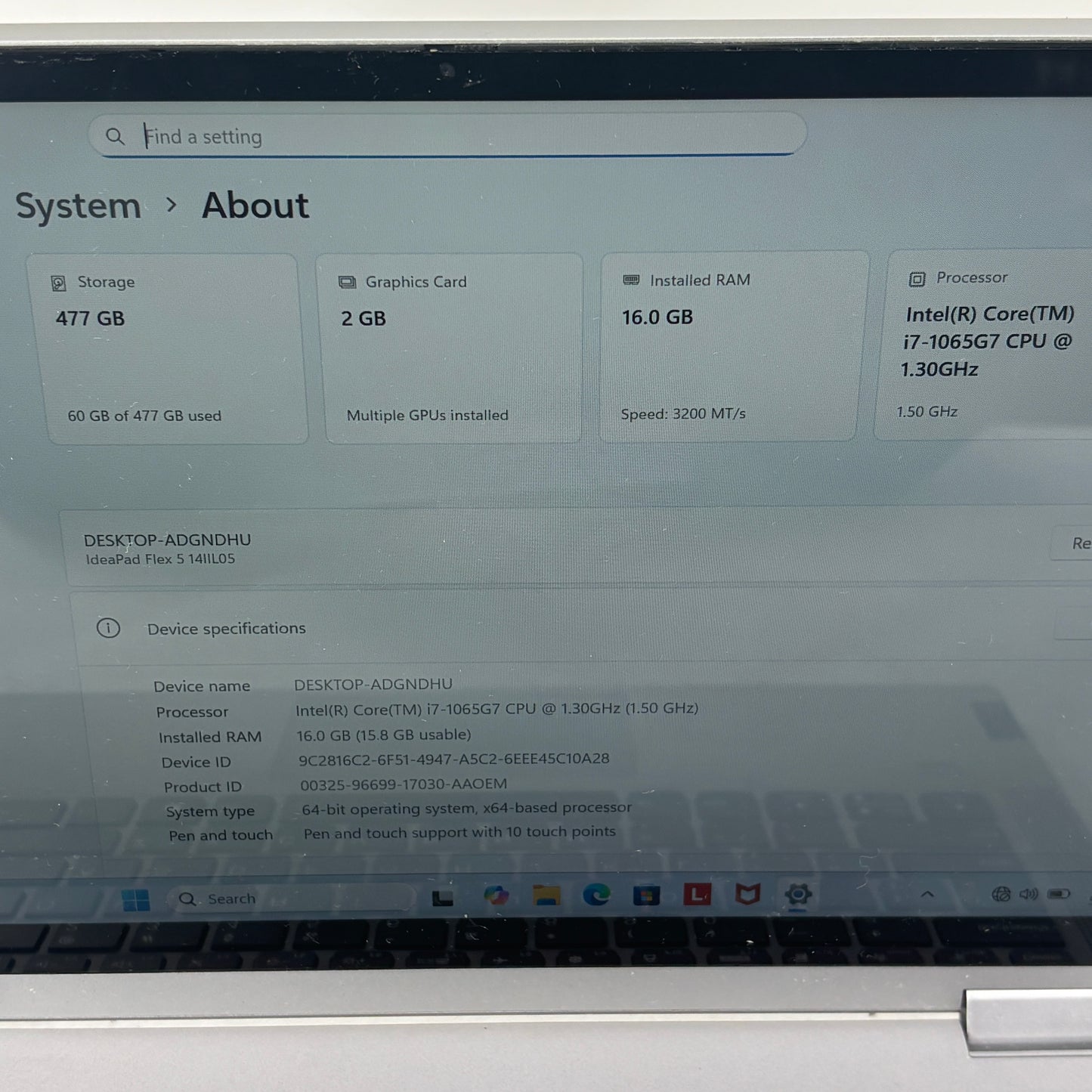 Lenovo IdeaPad Flex 5 14IIL05 14" i7-1065G7 1.3GHz 16GB RAM 500GB SSD GeForce 