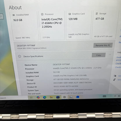 Lenovo Yoga 900-13ISK2 Signature Edition 900-13ISK2 13.3" i7-6560U 2.2GHz 16GB RAM 512GB SSD