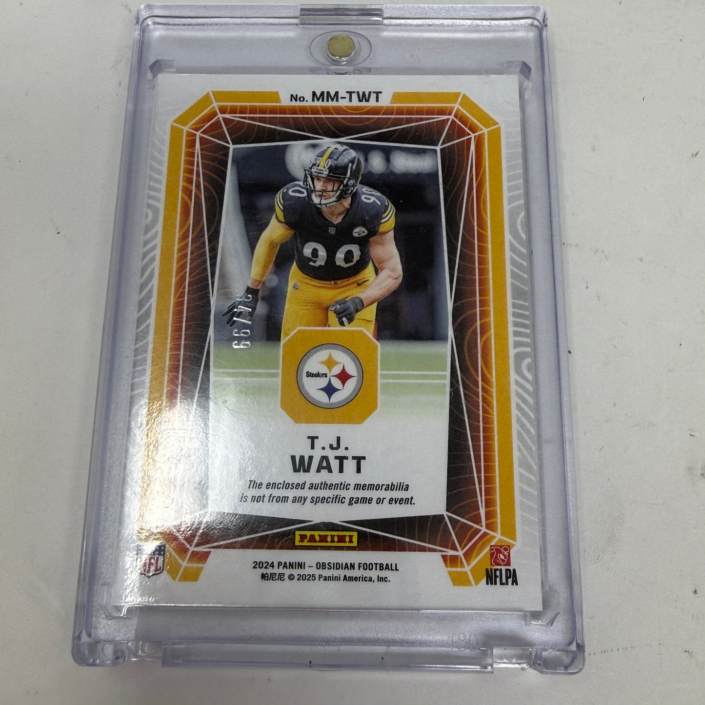 2024 Panini Obsidian T.J. Watt Magmatic Materials Jersey Patch #MM-TWT Steelers