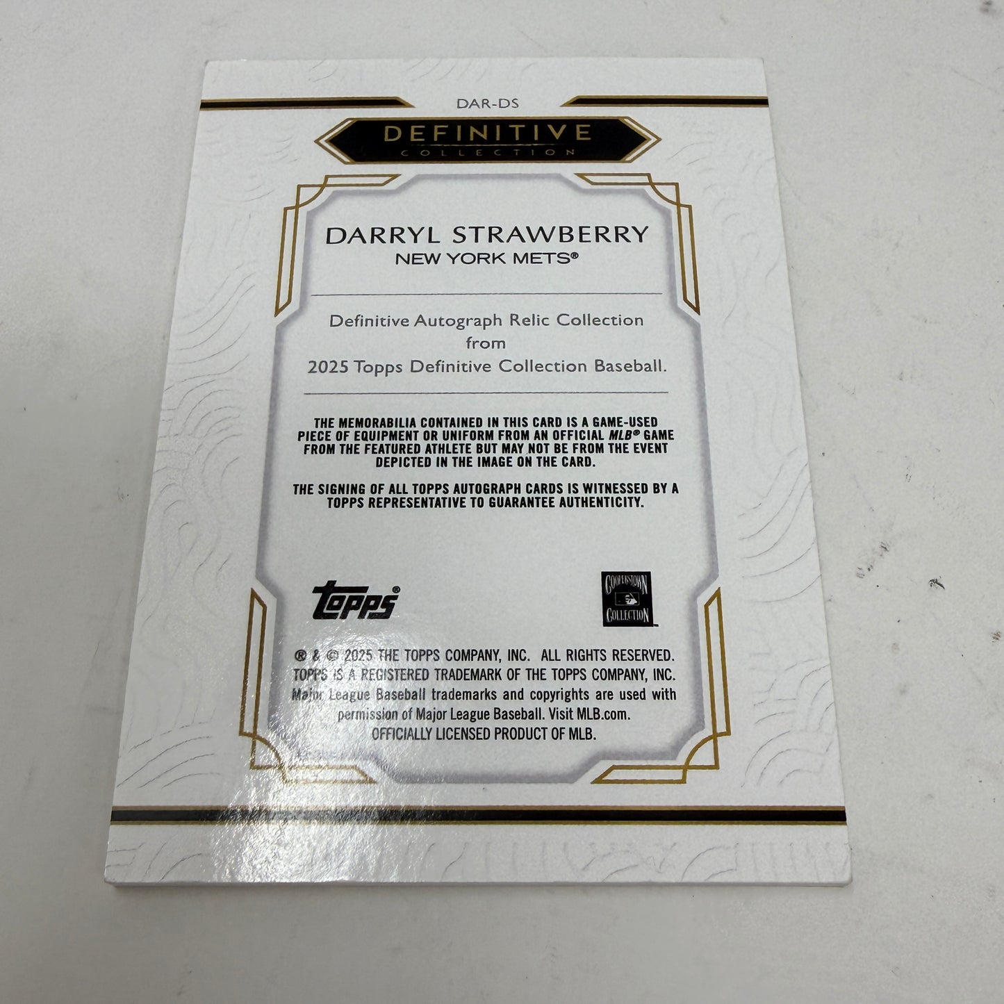 2025 Topps Definitive Darryl Strawberry Auto Patch /50 #DAR-DS Game-Used Mets