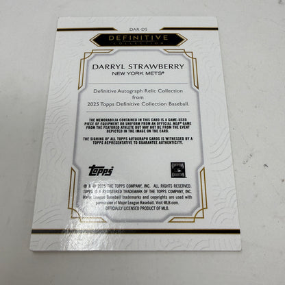 2025 Topps Definitive Darryl Strawberry Auto Patch /50 #DAR-DS Game-Used Mets