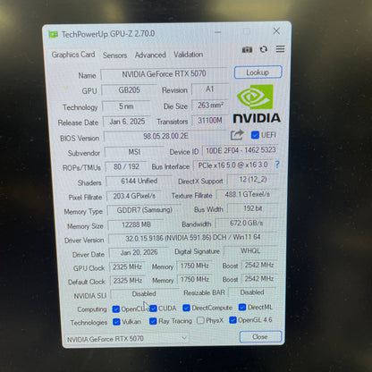 MSI GeForce RTX 5070 Ventus 2X OC 12GB GDDR7 Graphics Card MS-V532