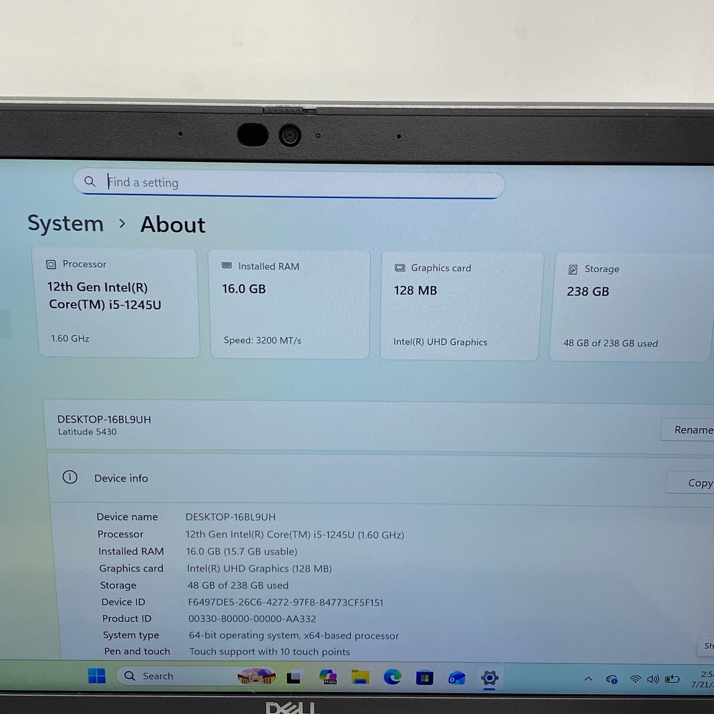 Dell Latitude 5430 14" i5-1245U 1.6GHz 16GB RAM 256GB SSD