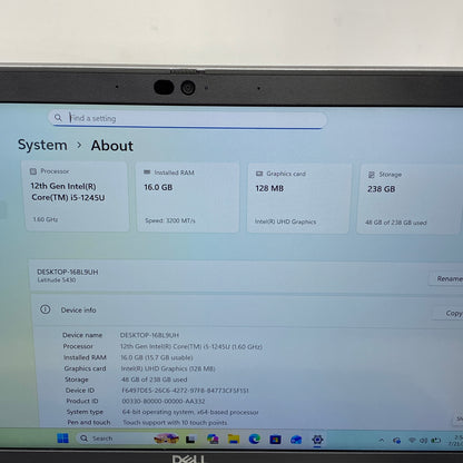 Dell Latitude 5430 14" i5-1245U 1.6GHz 16GB RAM 256GB SSD