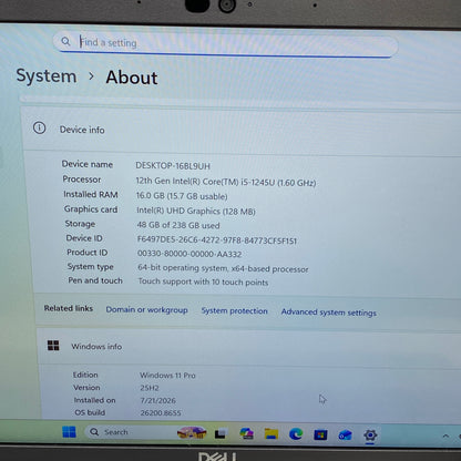 Dell Latitude 5430 14" i5-1245U 1.6GHz 16GB RAM 256GB SSD