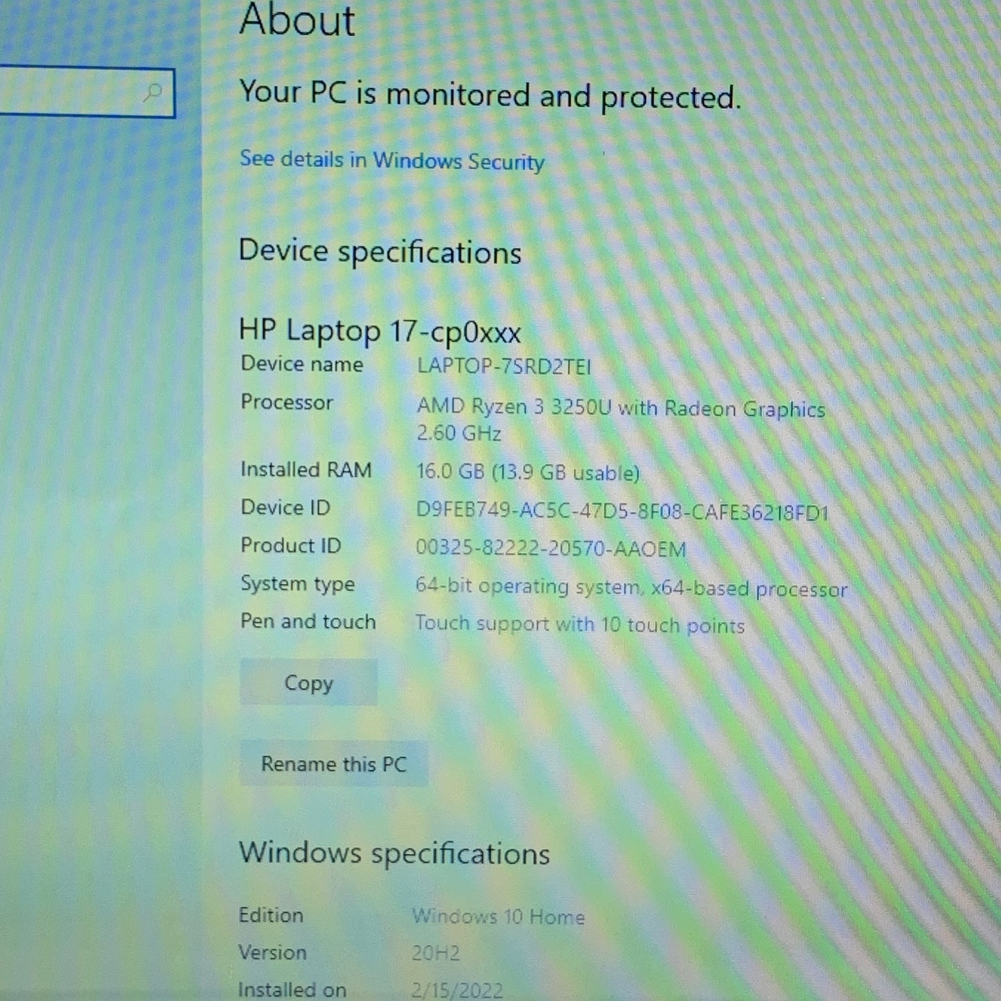 HP Laptop 7SRD2TEI 15.6" Ryzen 3 3250U 2.6GHz 16GB RAM 256GB SSD