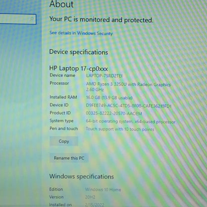 HP Laptop 7SRD2TEI 15.6" Ryzen 3 3250U 2.6GHz 16GB RAM 256GB SSD