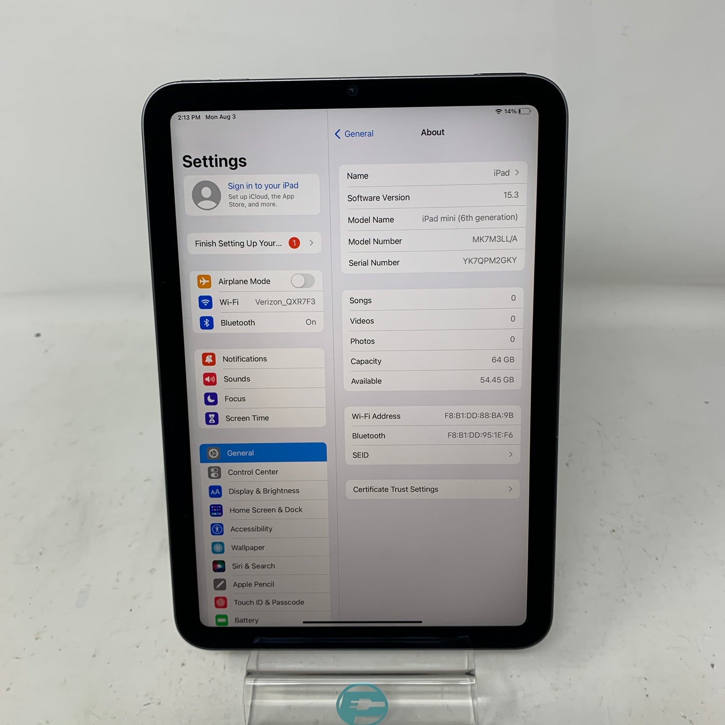 WiFi Only Apple iPad Mini 6th Gen 64GB Space Gray MK7M3LL/A
