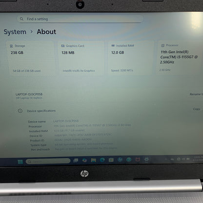 HP 14-dq4035cl DJ3CP0SB 14" i5-1155G7 2.5GHz 12GB RAM 256GB SSD