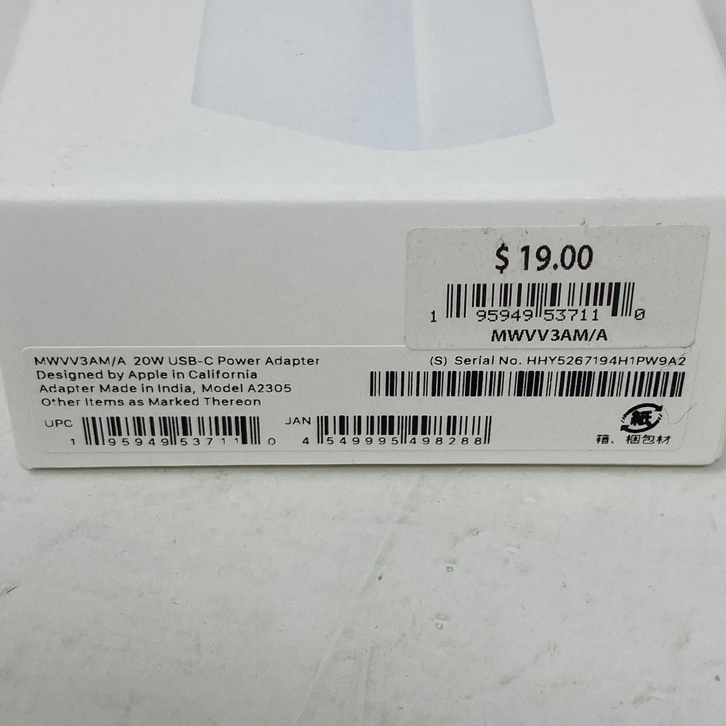 New Apple 20W USB-C Power Adapter White MHJA3AM/A Power Adapter