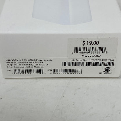 New Apple 20W USB-C Power Adapter White MHJA3AM/A Power Adapter