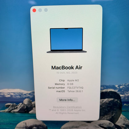 2023 Apple MacBook Air 15" M2 10C GPU 3.5GHz 8GB RAM 256GB SSD A2941