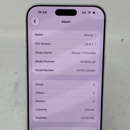 Factory Unlocked Apple iPhone 17 Pro Max 128GB Silver NFXG4LL/A