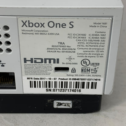 Microsoft Xbox One S 500GB Console Gaming System White 1681
