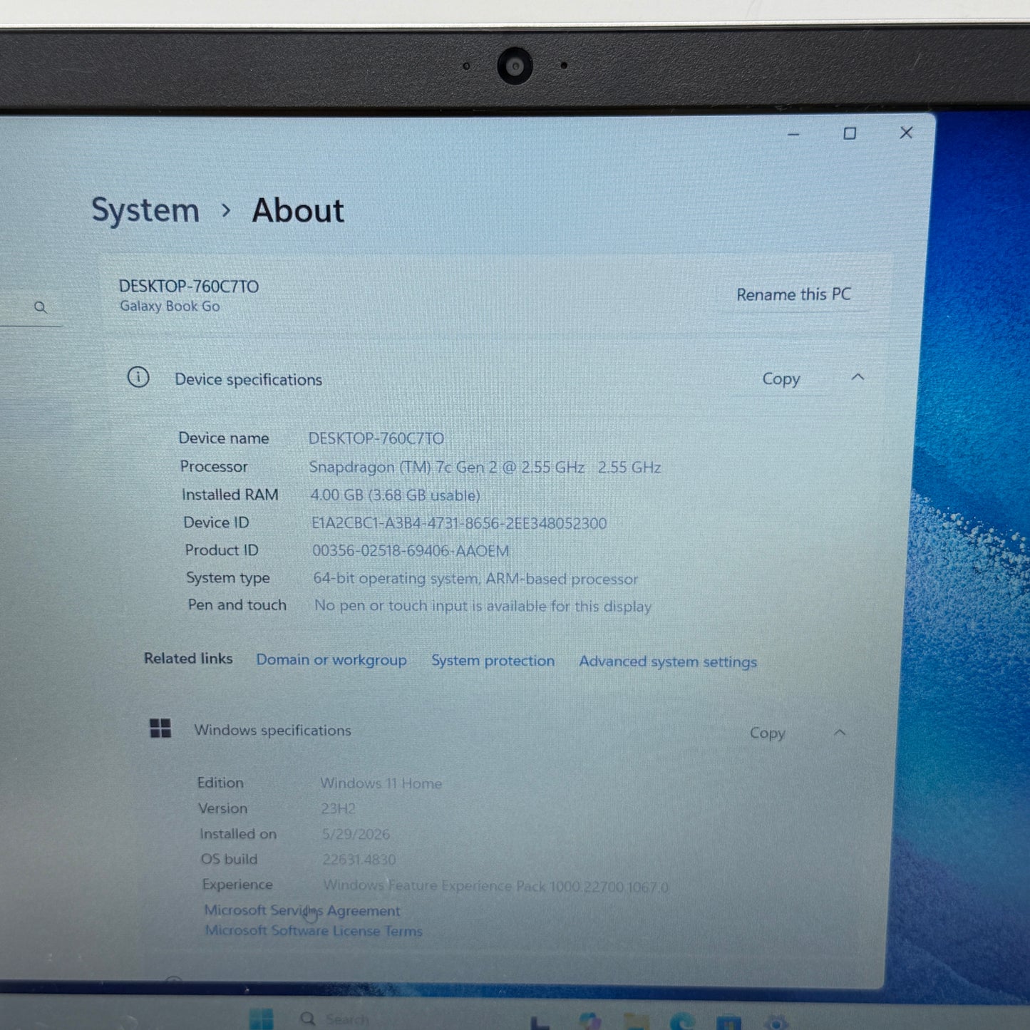 Samsung Galaxy Book Go 760C7T0 14" Snapdragon 7c 2.5GHz 4GB RAM 64GB SSD
