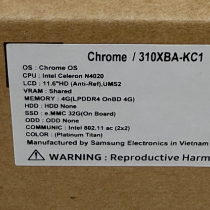 New Samsung Galaxy Chromebook 4 XE310XBA 11.6" Celeron N4020 1.1GHz 4GB RAM 32GB eMMc