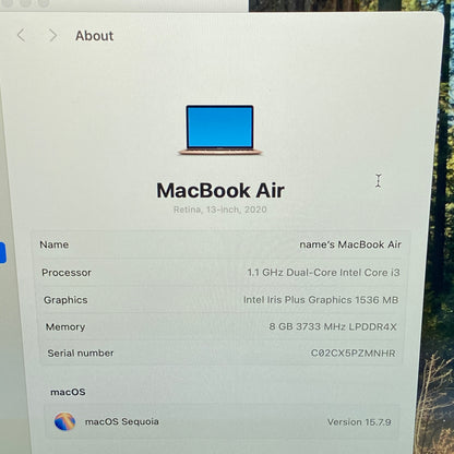 2020 Apple MacBook Air 13.3" i3 1.1GHz 8GB RAM 256GB SSD Gold A2179