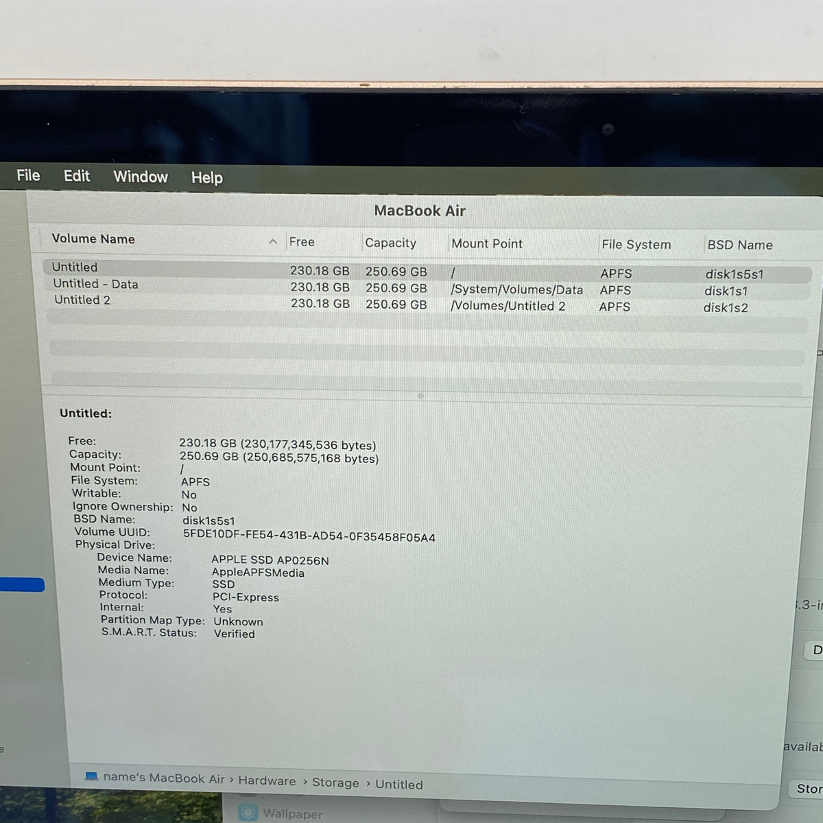 2020 Apple MacBook Air 13.3" i3 1.1GHz 8GB RAM 256GB SSD Gold A2179