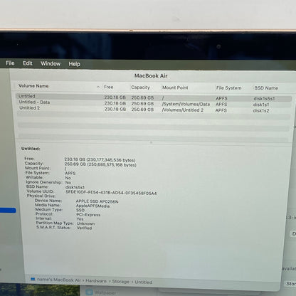 2020 Apple MacBook Air 13.3" i3 1.1GHz 8GB RAM 256GB SSD Gold A2179