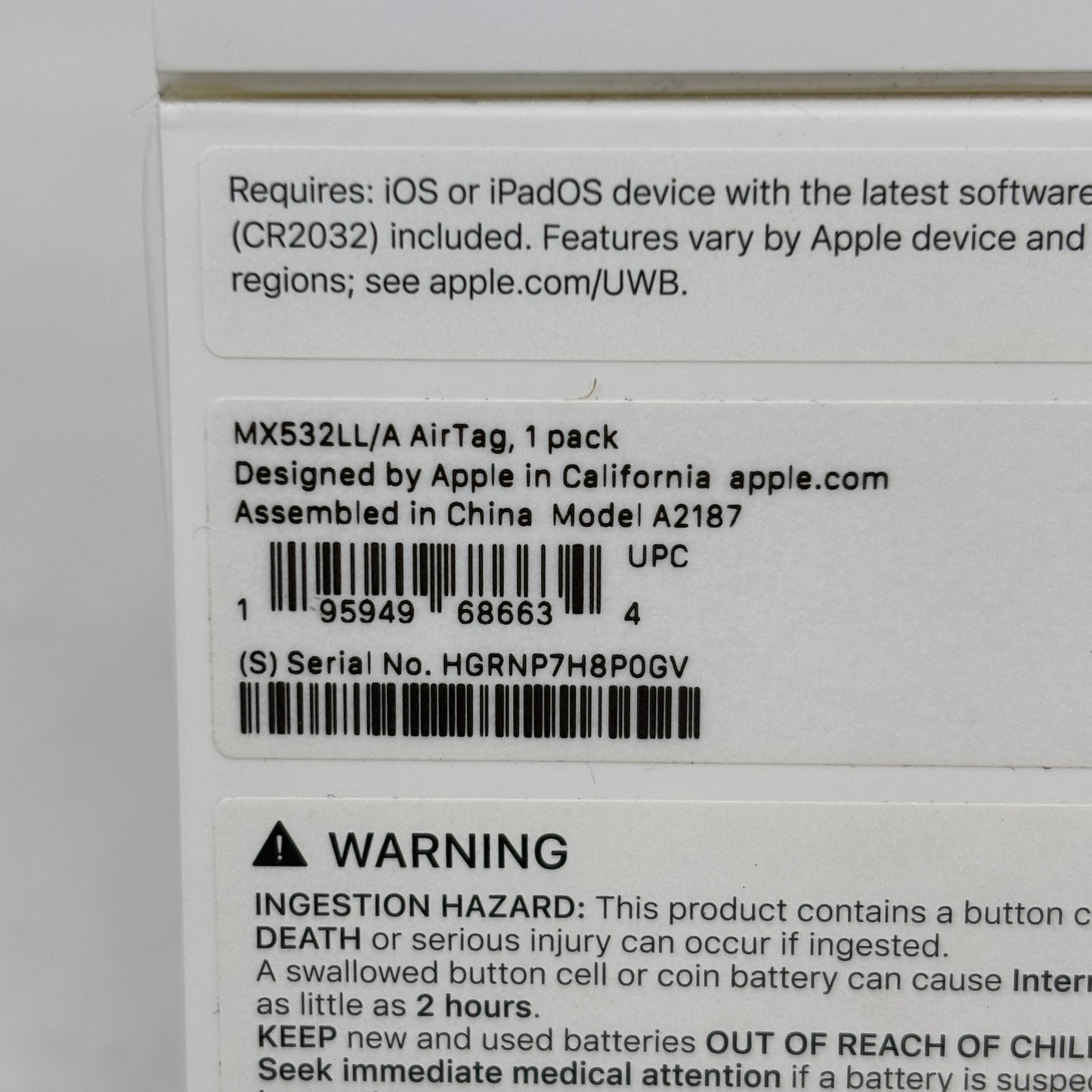 New Apple AirTag 1st Gen White MX532LL/A Tracker